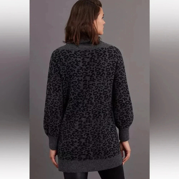 Anthropologie Emmy Cowl Neck Tunic Sweater Leopard Print Gray Black Wool Size XS - Picture 4 of 9